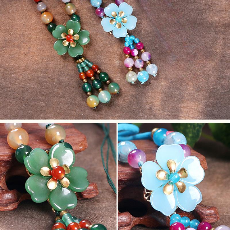 GemChic Women's New Exquisite Vintage Glaze Beads Flower Pendant Necklace Classical Ethnic Chain Fashion Birthday Christmas Jewelry Gift