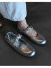 Sheepskin Version~ Silver Versatile Round Head Flat Shoes Women's Pleated One-word with Light Mouth Leather Casual Mary Jane Single Shoes