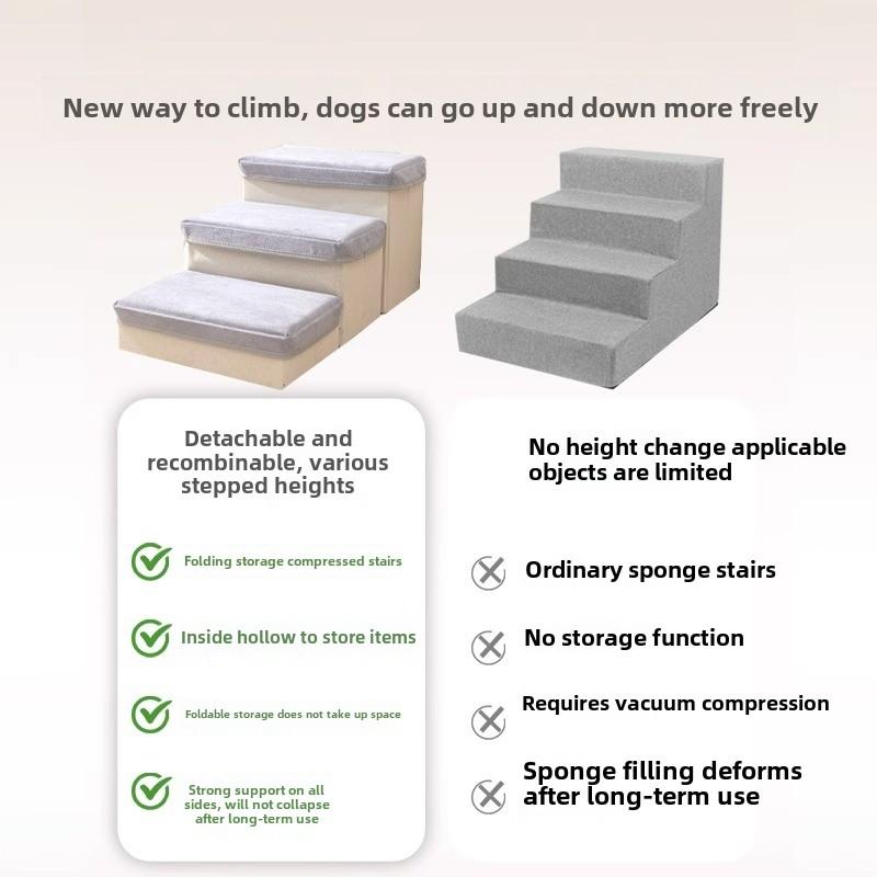 Korean Version of Fresh Pet Folding Can Store Three Stairs Dog Non-slip on Sofa Ladder Climbing Bed Step Supplies
