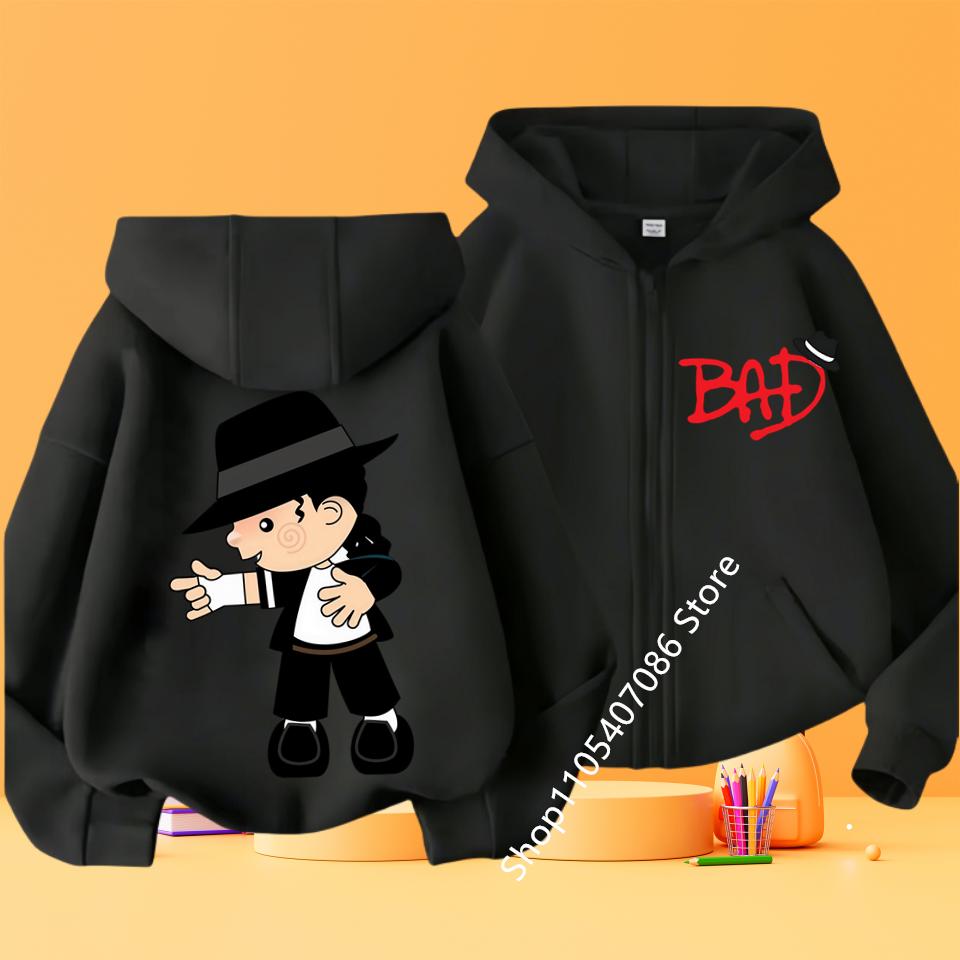 Felpa con cappuccio e zip per bambini, cardigan, top rosa per bambina e nero per bambino, felpa con cappuccio per bambini dai 3 ai 12 anni, autunno, cappotto stile Michael Jackson con zip