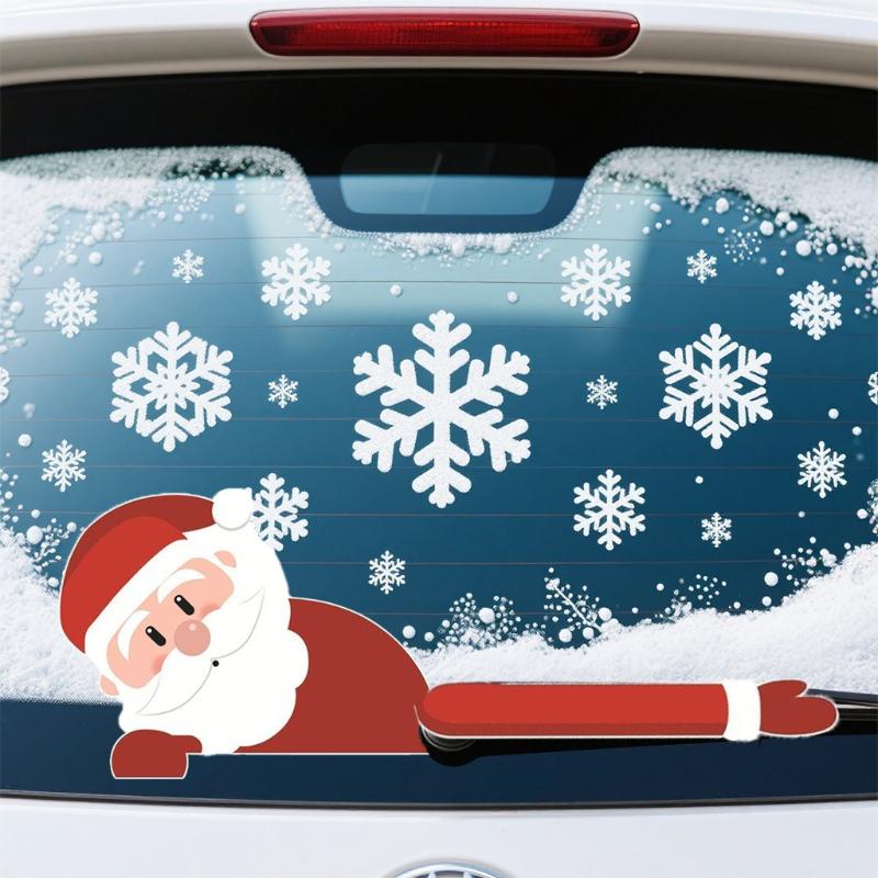 Car Window Wiper Sticker Xmas Santa Claus Cartoon Rear Windshield Window Waving Stickers Decals Car Christmas Accessories
