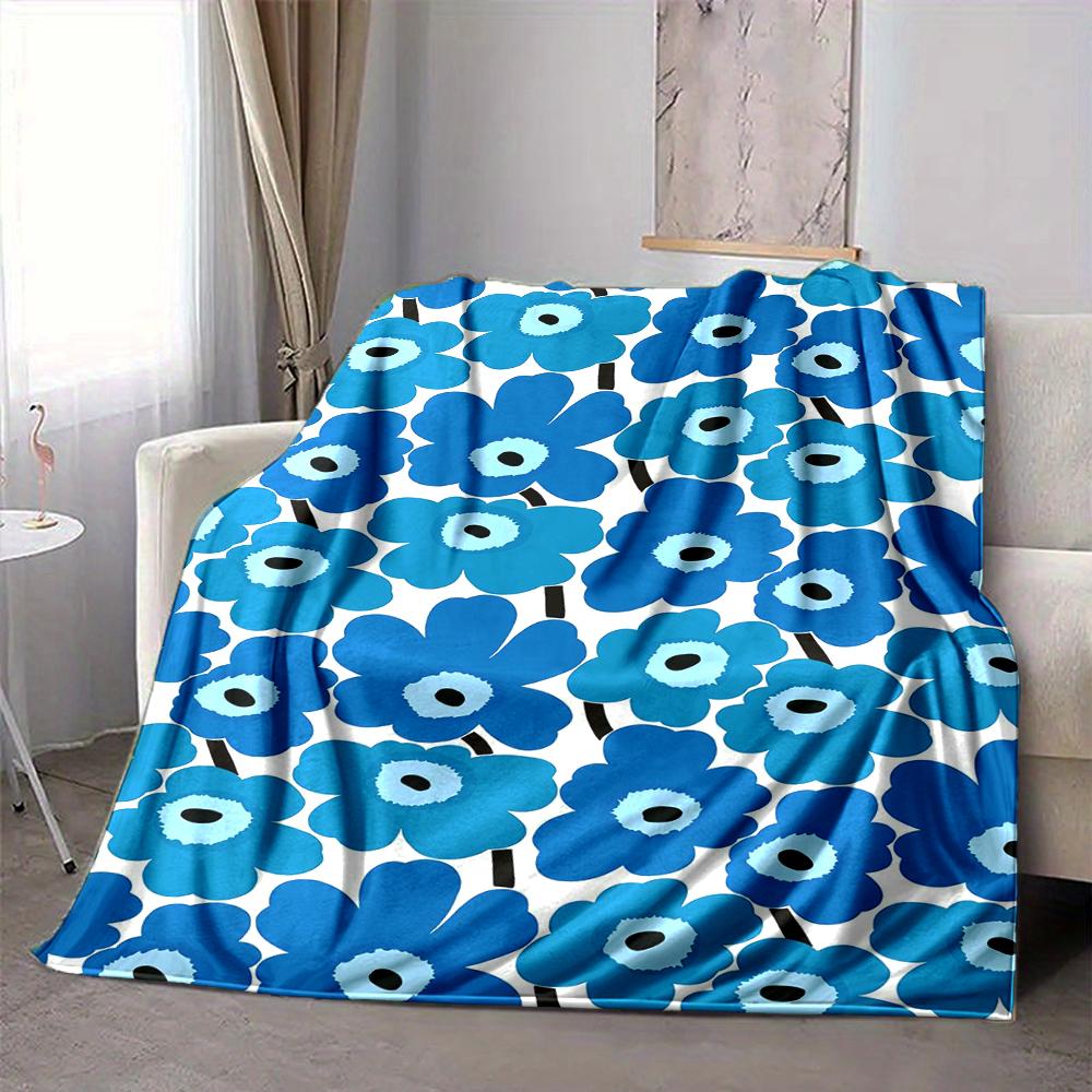 1Pc Blue Floral Blanket Soft And Comfortable Casual Warm Camping Travel Christmas Halloween Xmas Gift M928187