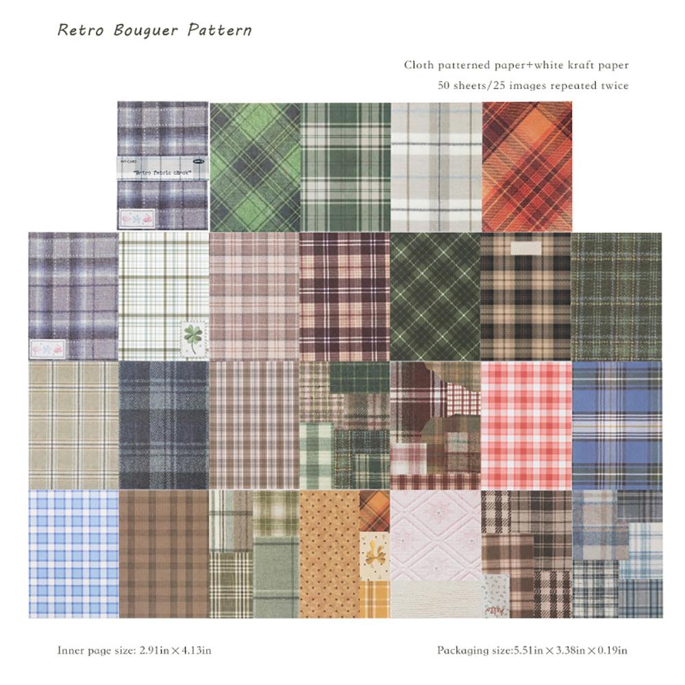 

50pcs Creative Plaid Decor Scrapbook Vintage Material Paper Kit DIY Journal Collage Photo Album Creative Diary Decoration