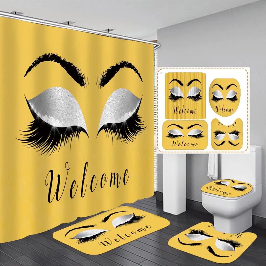 Girly Rose Gold Eyelash Makeup Shower Curtain Bath Curtain Set Spark Rose Drip Bathroom Curtain Eye Lash Beauty Salon Home Decor