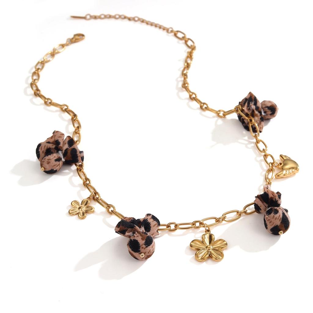 Trendy European and American Leopard Print 18K Gold-Plated Stainless Steel Pendant Necklace