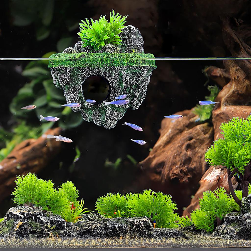 Aquarium Floating Rockery Simulation Realistic Stone Fish Tank Ornament Moss Rock Landscaping Decor Betta Cave Hideout Shelter