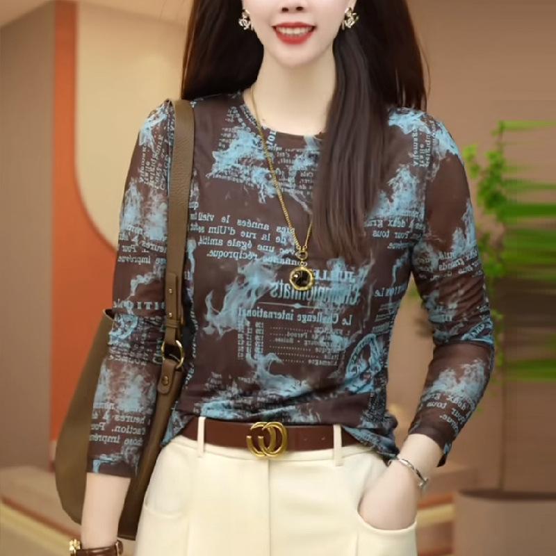 

Дизайн-чувственные принтованные топы Новый стиль Женская модная рубашка Темперамент Универсальная женская футболка 3XL синий