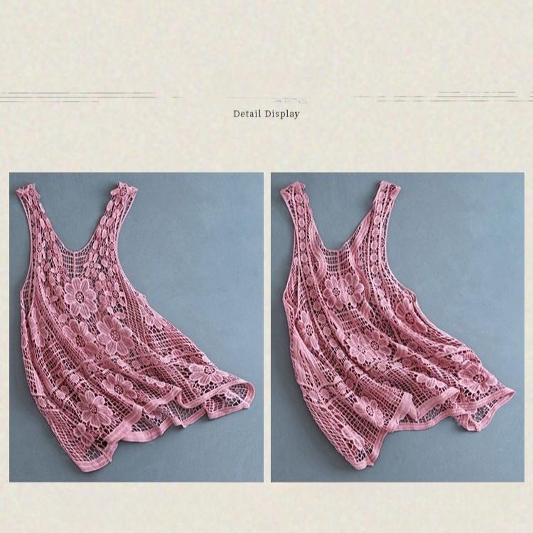 Vintage Women's Lace Vest Summer Thin Jacquard Vest Cotton Black Loose Openwork Embroidered Vest