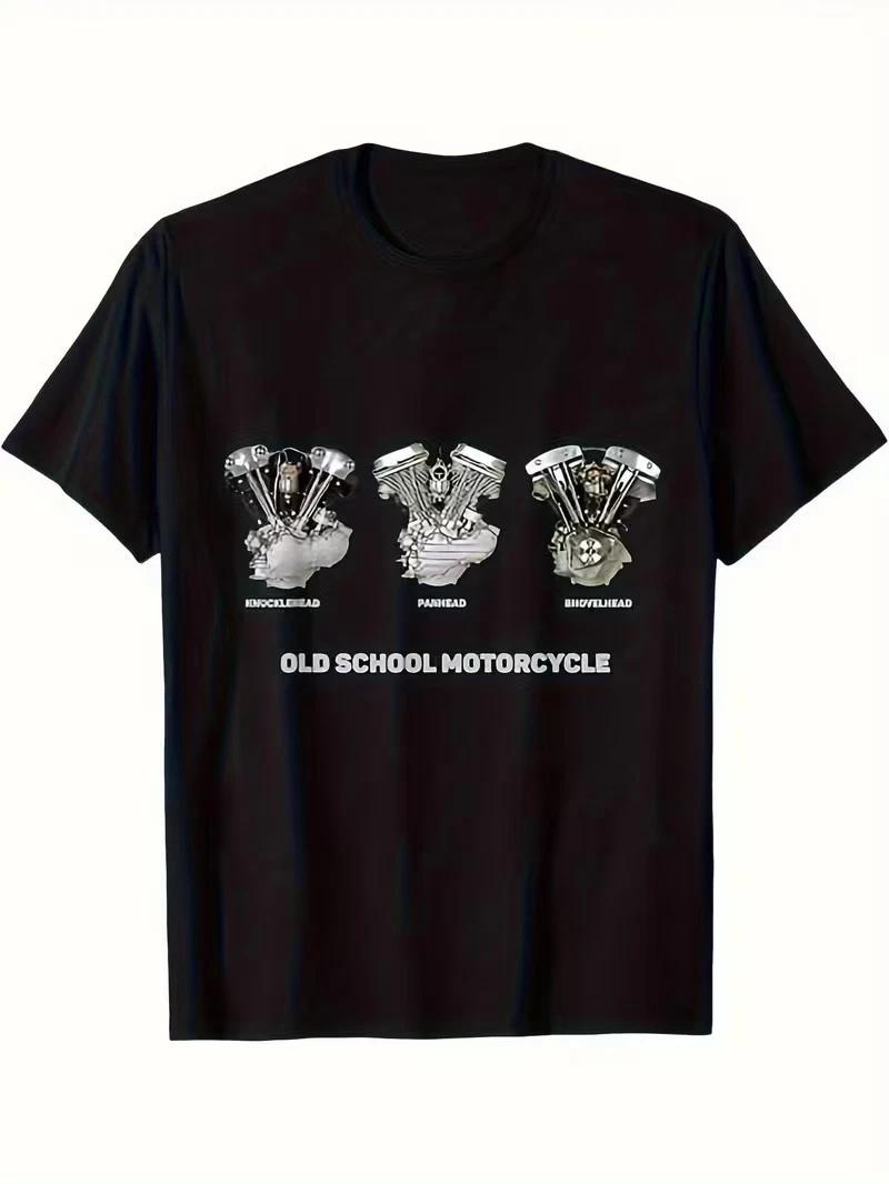 Men S And Women S Retro Motorcycle Engine Graphic T-Shirt - Black Vintage V-Twin M