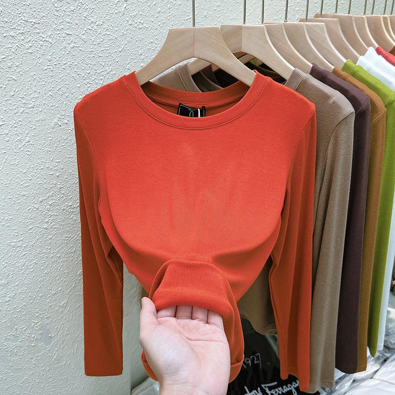 Damen 2025 Geripptes Langarm Rundhals Modisches Basisschicht T-Shirt für Frühling und Herbst