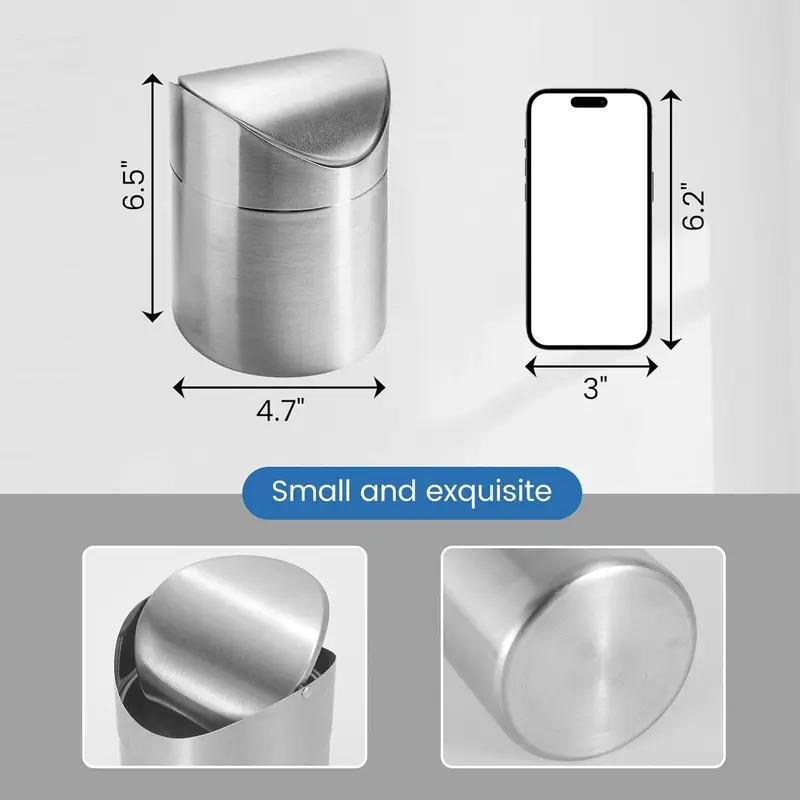 Mini Trash Can with Lid, Garbage Bin Brushed Stainless Steel Desk Trash Can for Bathroom, Office, Kitchen, Coffee Table