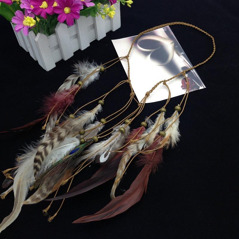 Haarschmuck Damen Hippie Verstellbarer Kopfschmuck Boho Pfauenfeder Haarband Stirnband