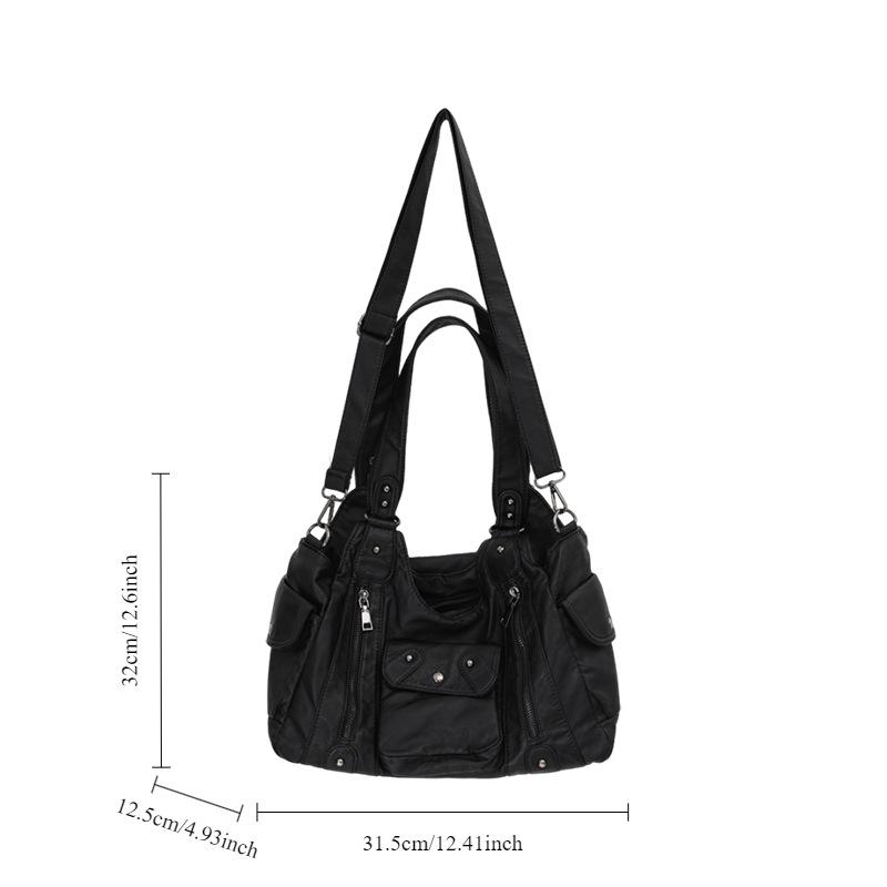Ladies Washed Spice Girl Locomotive Bag Large Capacity Trend Multi-Pocket Shoulder Bag