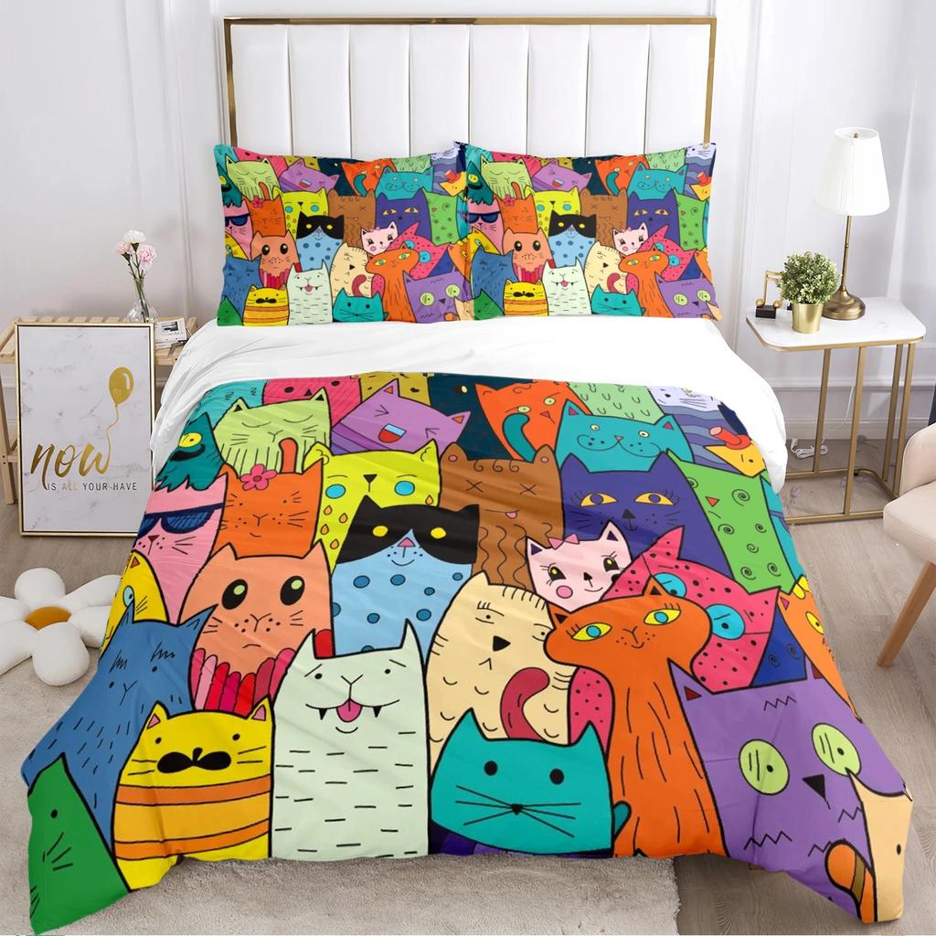 Comforter Fashion Cartoon Bedding Set Cat Dog Animal Soft And S For Teens Boys Single/Twin/Queen/King