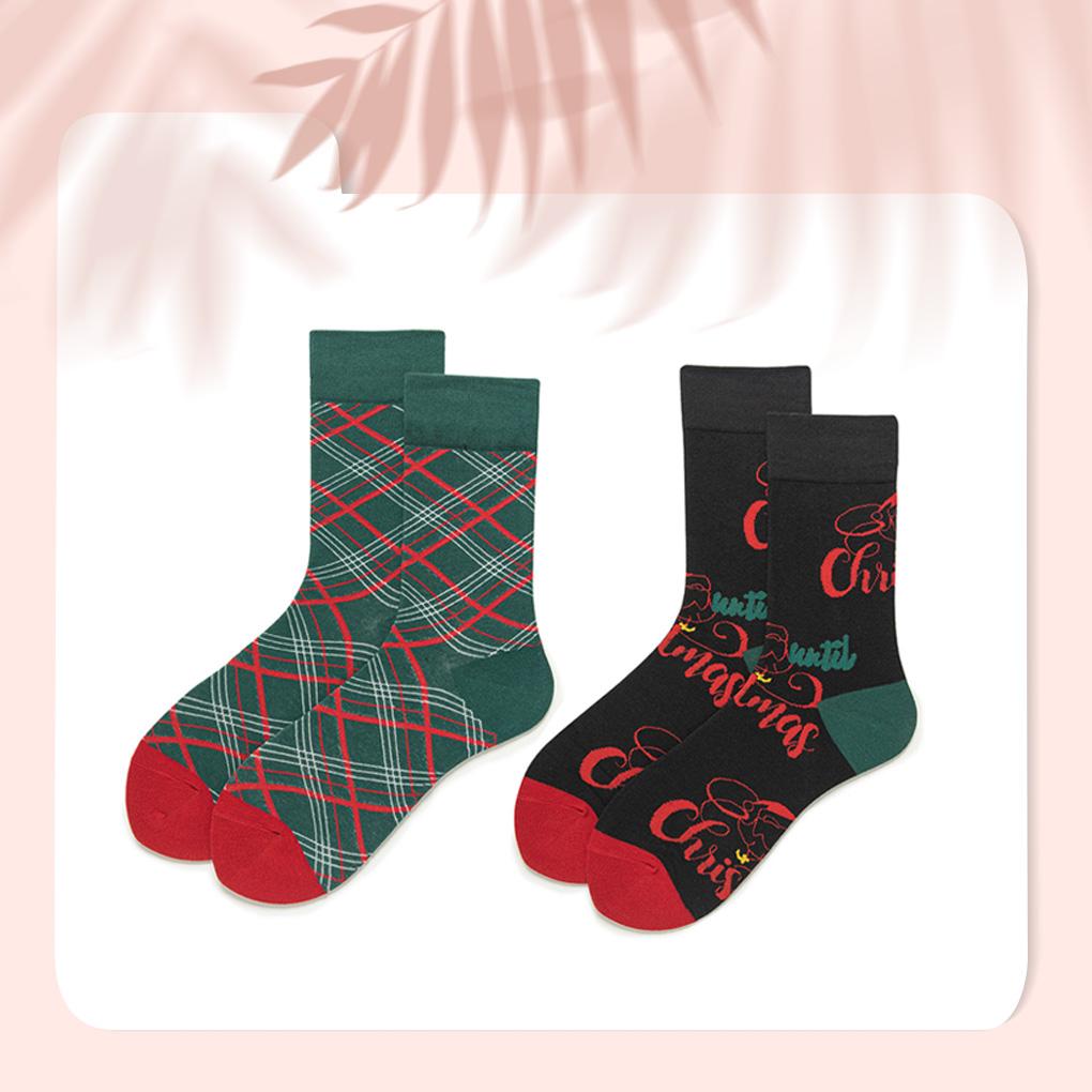 2 Pieces Christmas Sock Party Banquet Traveling Skin-friendly Breathable Elastic Crew Socks Festival Birthday Gift