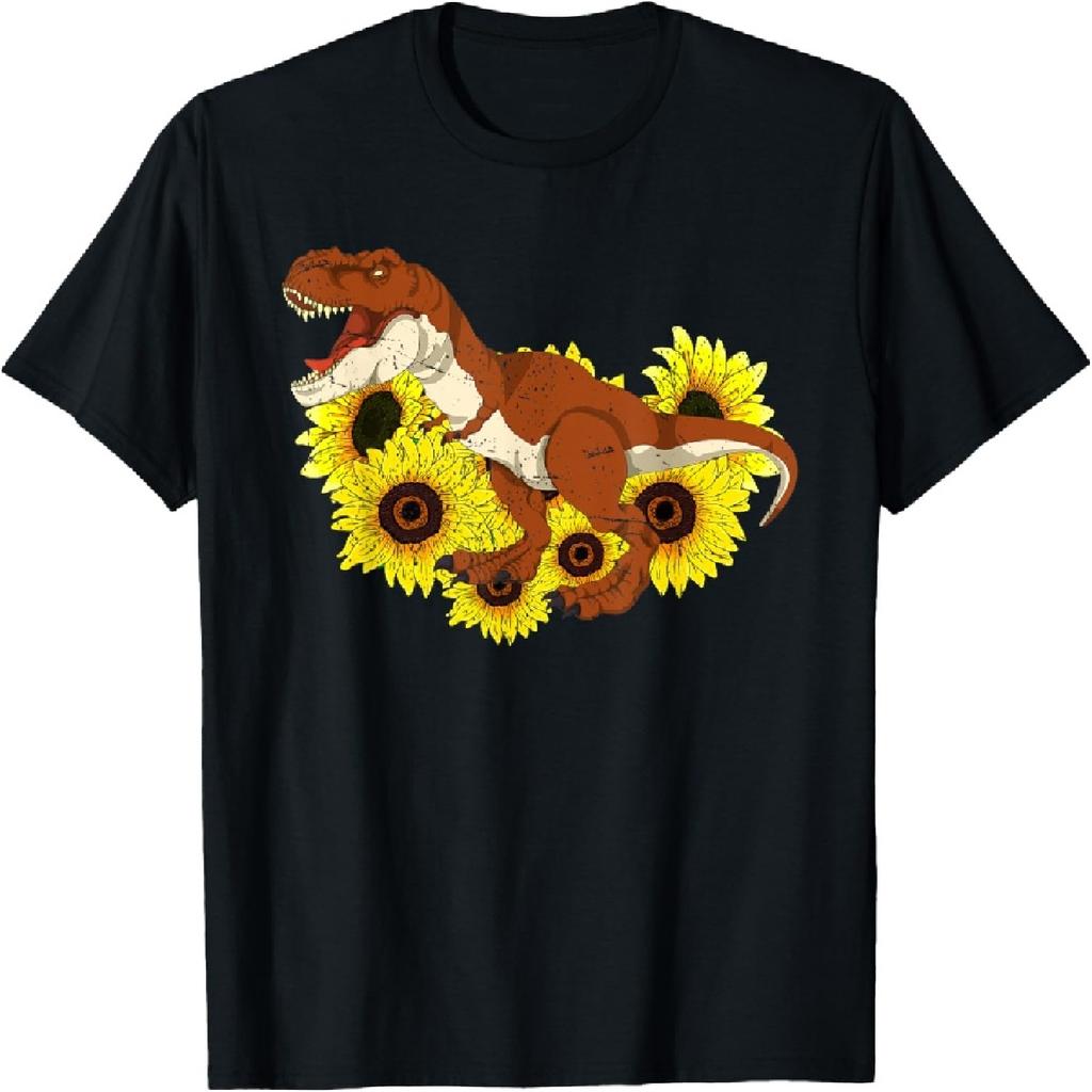 Floral Sunshine Yellow Flowers T-Rex Sunflowers Dinosaur T-Shirt