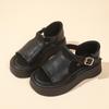 Fashion 2025Women'S Leather Upper Plus Size Sandals Open Toe Roman Thick Sole Flat Sandals Hollow Breathable Comfort