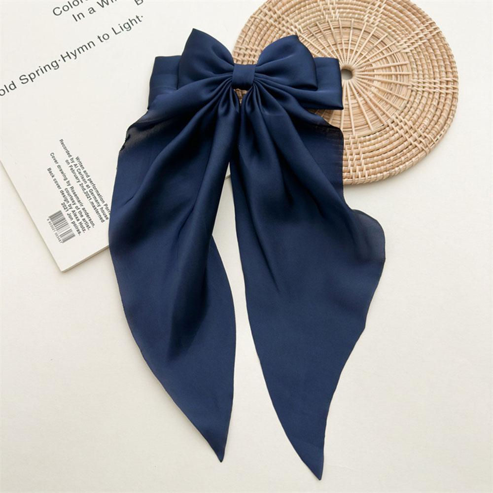 Ladies Satin Large White pink Red Blue Black Ribbon bow Oversized bow Long tail hair clip spring clip ponytail Hair accessorie