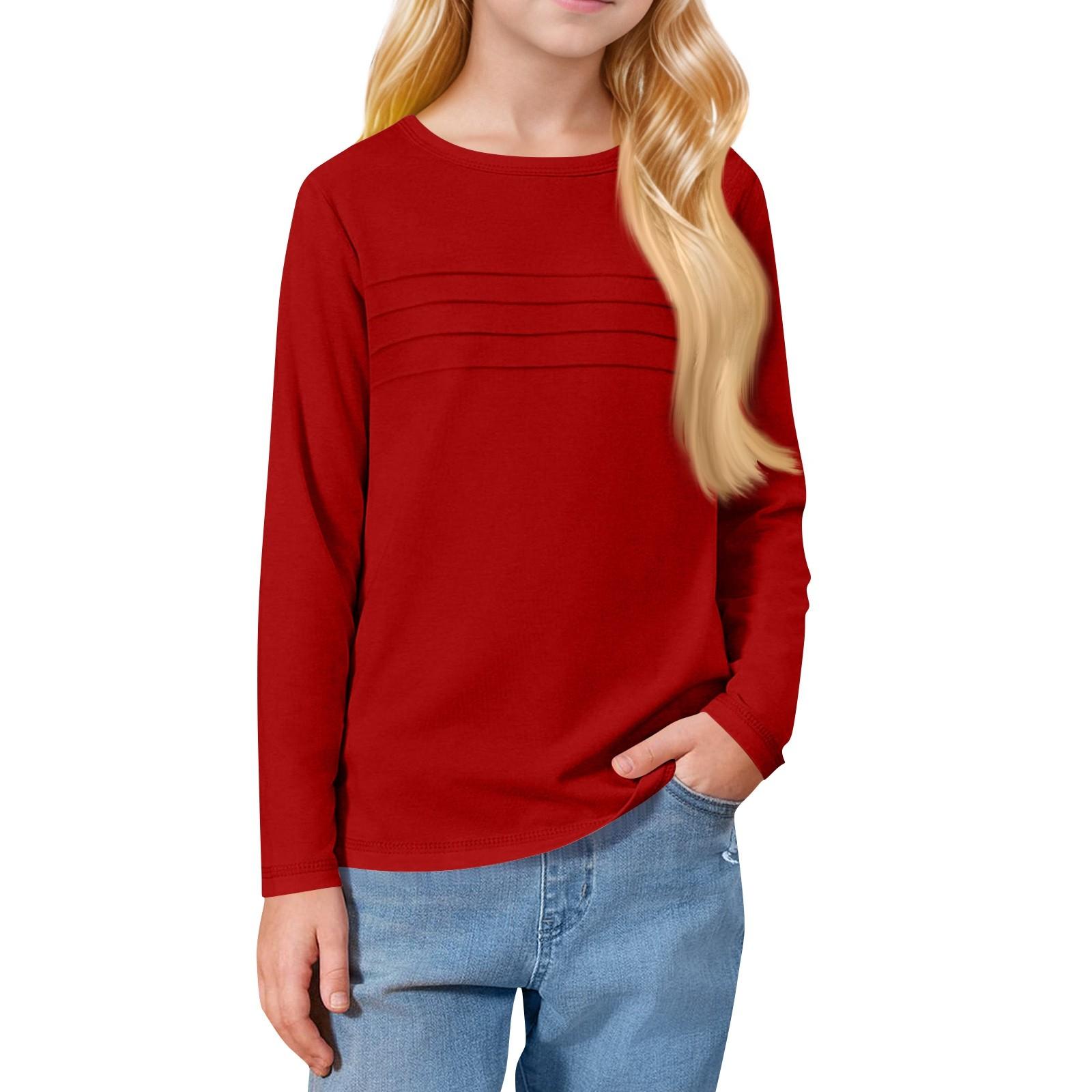 

Детский топ с длинными рукавами и круглым вырезом, однотонный, повседневный 120 красный