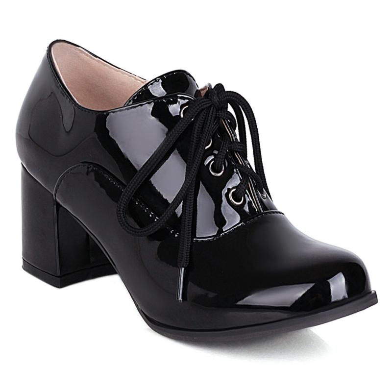 

Women s Purple High Heels Loafer Shoes Fashion Lace-up Black White Block Heeled Party Wedding Office Shoes Female Big Size 45 39 чорний