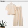 ZANZEA Women Short Sleeve Blouse and Pants Summer Two Piece Suit Sets