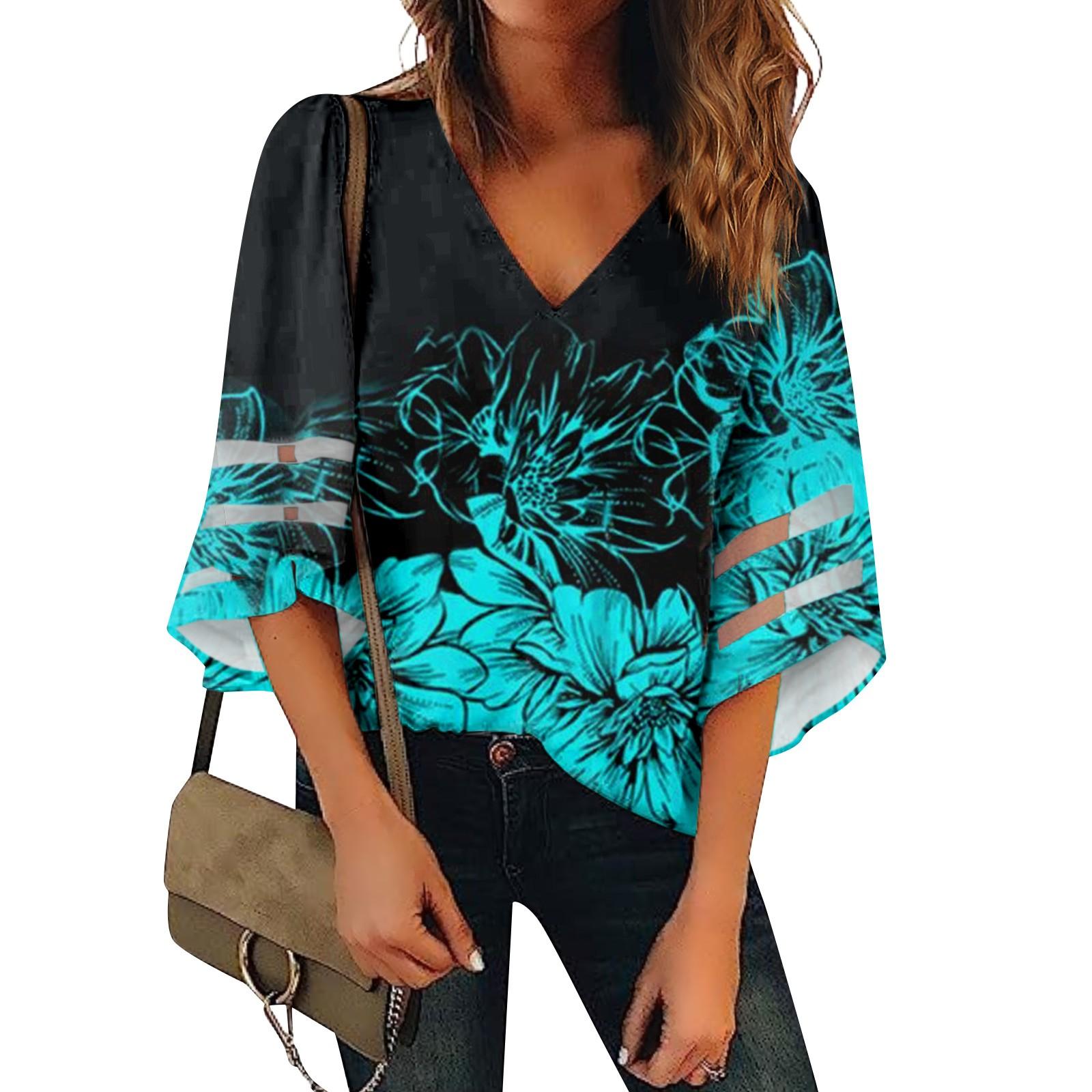 

Женская рубашка, блузка, повседневные свободные рубашки, кружевные рубашки с рукавами 3/4, топы с v-образным вырезом и принтом, топы с принтом, футболки, футболки XL