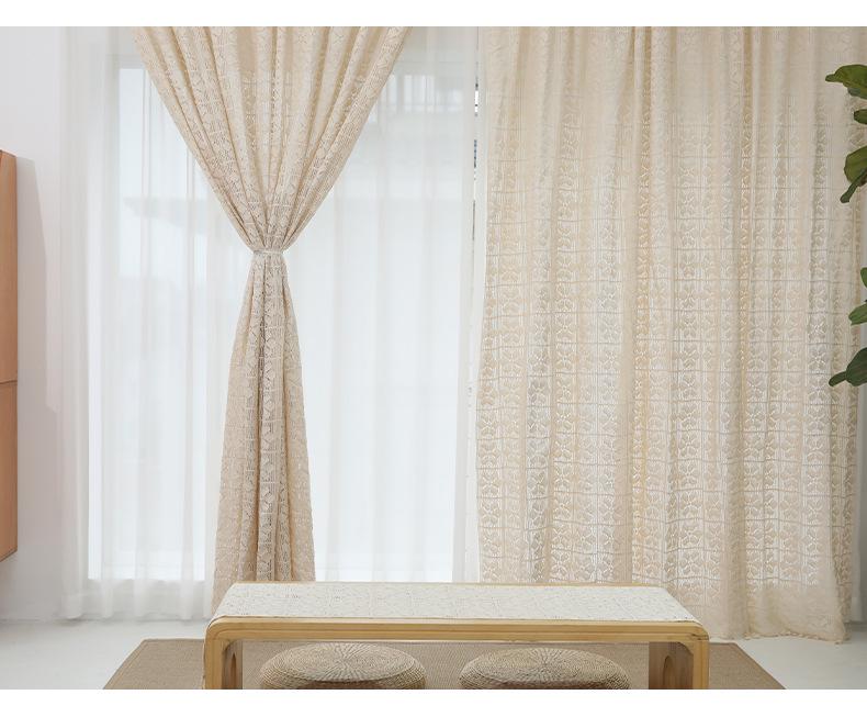 American Pastoral Floral Lace Cotton Solid Color Sun-Blocking Decorative Curtains for Bay Windows
