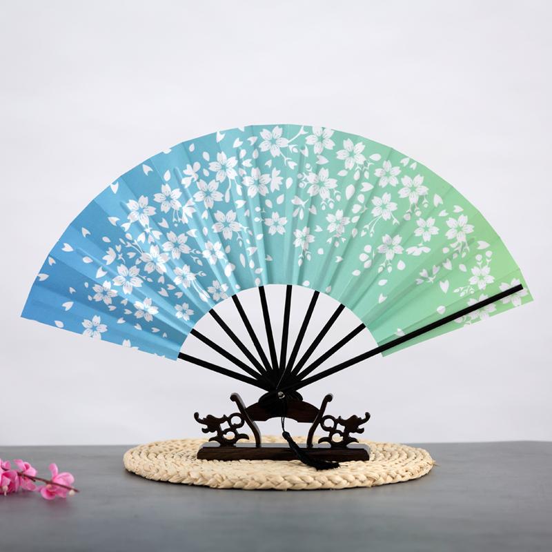 Ancient Chinese Style Golden Portable Folding Fan Bamboo Ribs Japanese Decor Stage Fan Girl Hanfu Dance Performance Hand Fan