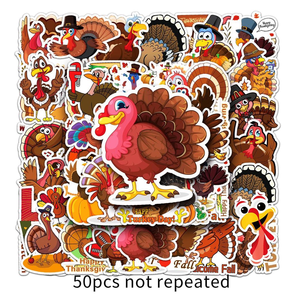 50 Turkey Doodle Personality Cartoon Thanksgiving Animal Children DIY Mobile Suitcase Stickers Waterproof