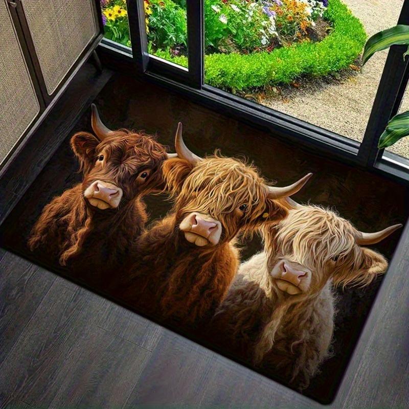 

Rustic Highland Cow Print Doormat Non Slip Washable Entrance Welcome Mat Farmhouse Garden Outdoor Indoor Home Decor 1PC 40x60cm