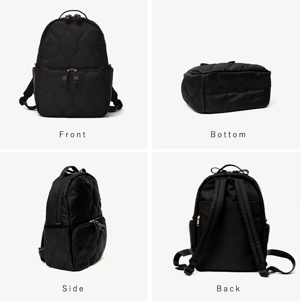 Gratante Quilted Mother's Backpack, Women's, Lightweight, for Commuting and School, Abb-g0024 (Black)