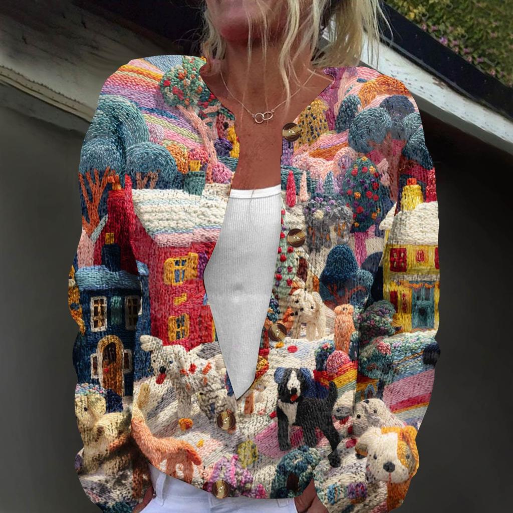 Langermet strikket cardigan-jakke med knapp ned for kvinner