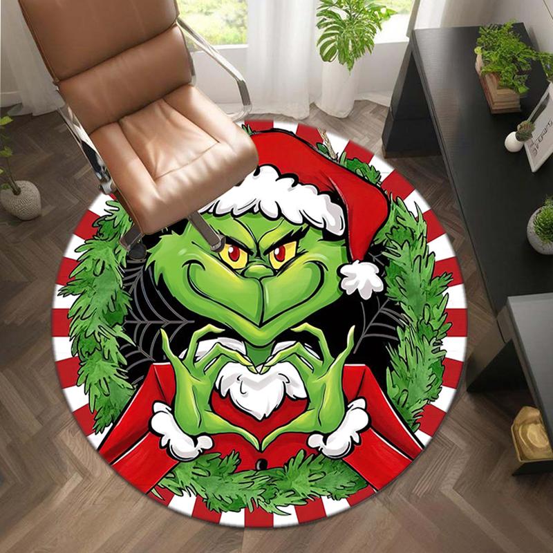 1pc Grinch Round carpet Painted Printed circular carpet, home door mat, outdoor travel protection carpet
