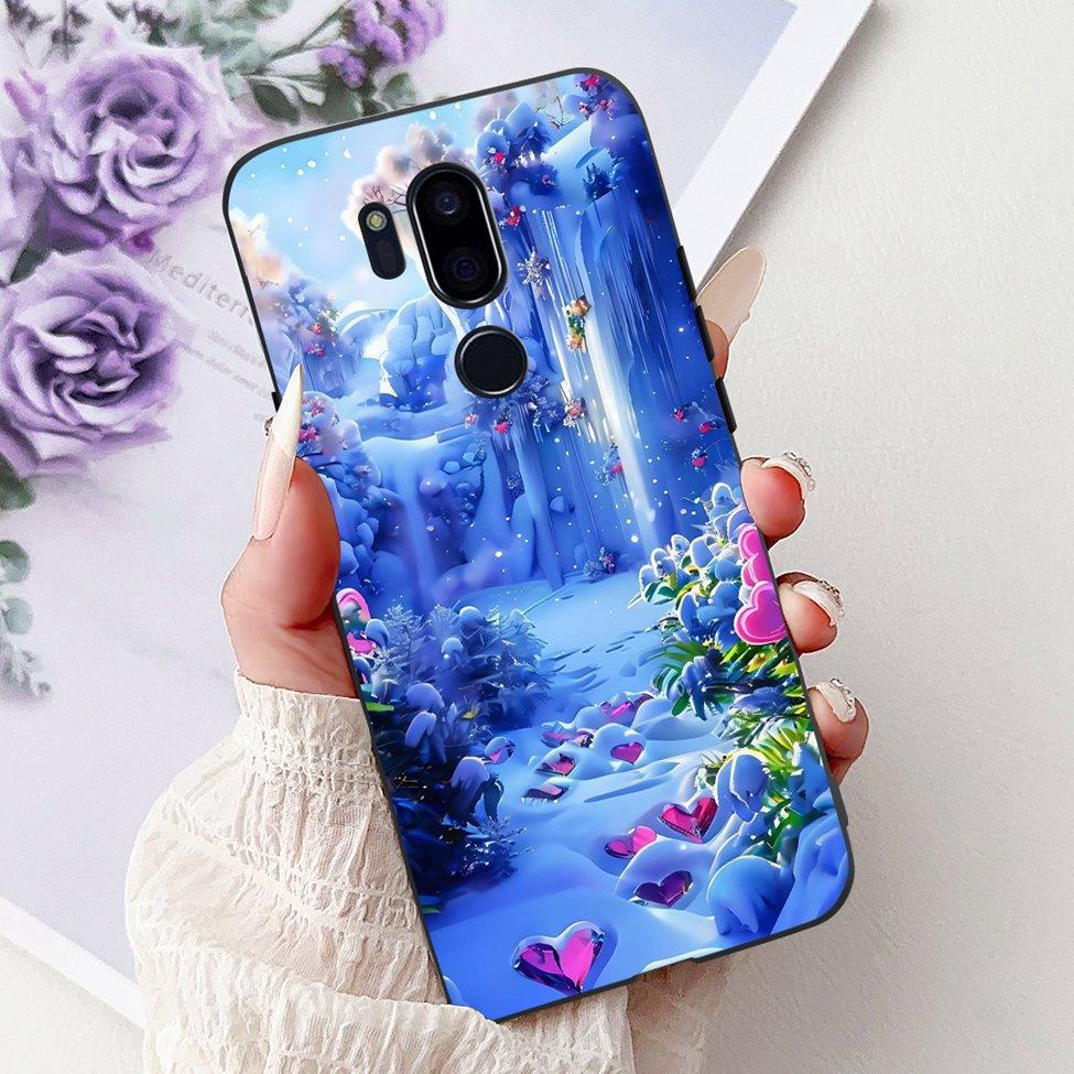 Para LG G7 ThinQ Funda Silicona Negra Gato Lindo Flores de Moda Trasera Pintada Genial Para LG G7ThinQ Funda de Teléfono LMG710EM