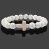 Turquoise Cross Elastic Yoga Bracelet with Black Volcanic Stone