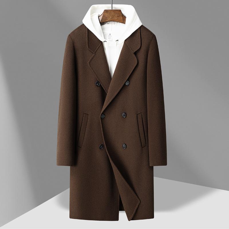 Wool Coat Men's Autumn and Winter Double-breasted Long Woolen Trench Coat Handmade Double-sided Woolen Coat Coat