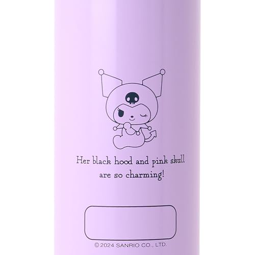Sanrio (SANRIO) Stainless Steel Bottle with Cover, Kuromi Design, for Children, Keeps Drinks Cold Only, Capacity: 470mL, Name Space, One-Touch Open