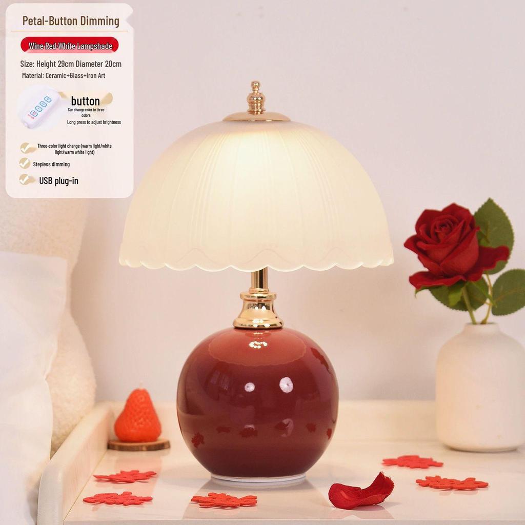 Cream Style Luxury Bedside Table Lamp - Creative Atmosphere Light for Bedroom and Weddings