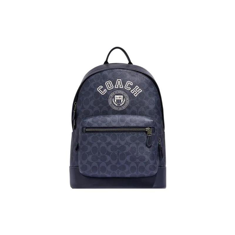 COACH West Artificial Leather Backpack Large Men's Denim Blue Chalk White (Unisex) Backpacks CB909 QBOIZ