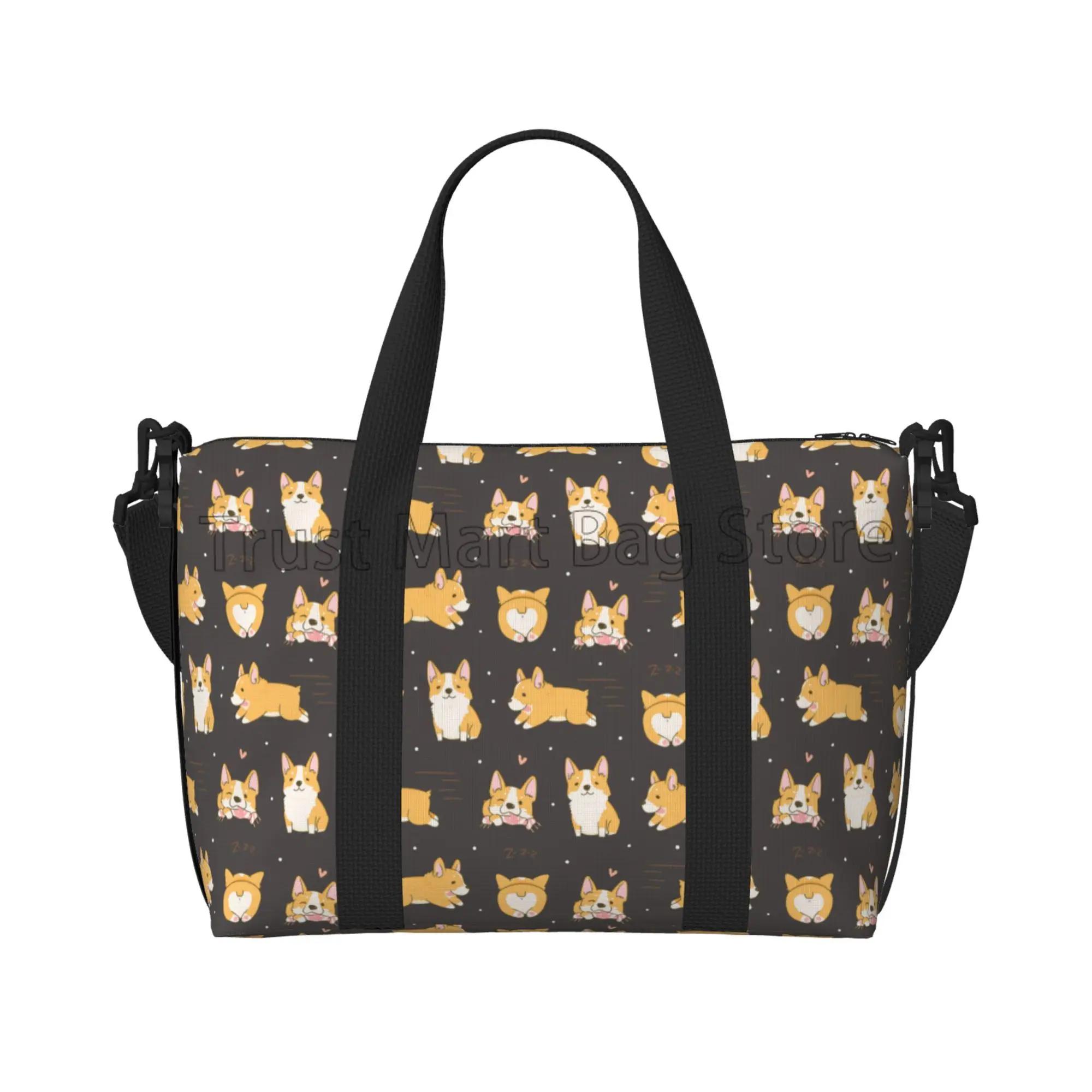 

Cute Corgi Dog Travel Duffel Bag Personalized Waterproof Weekender Overnight Bag for Boys Girls Unisex Sports Gym Yoga Hangbags