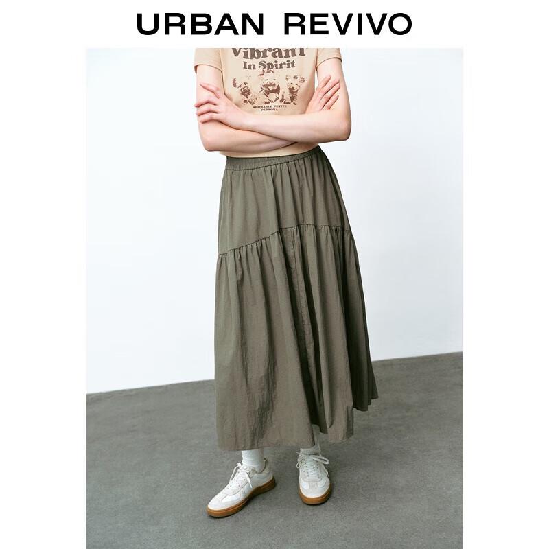 UR 2025 Autumn Women s Elastic Waist A-line Midi Skirt S(XS-S)