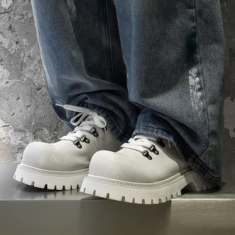 Fashion Retro Men's Thick-Soled Lace-Up Casual Shoe Comfortable And Anti -Slip Oxford Shoe Round -Toed Classic Height-Increasing Shoes