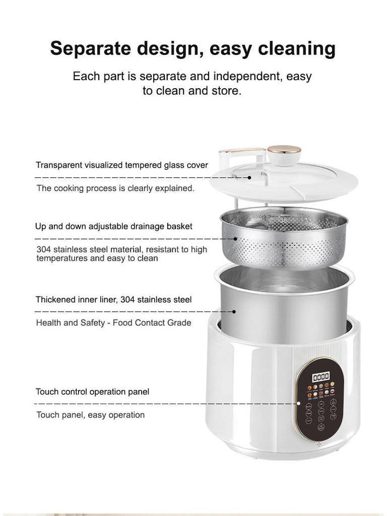 Multifunctional Rice Cooker with Water Separation, Steaming, and 304 Stainless Steel Inner Pot