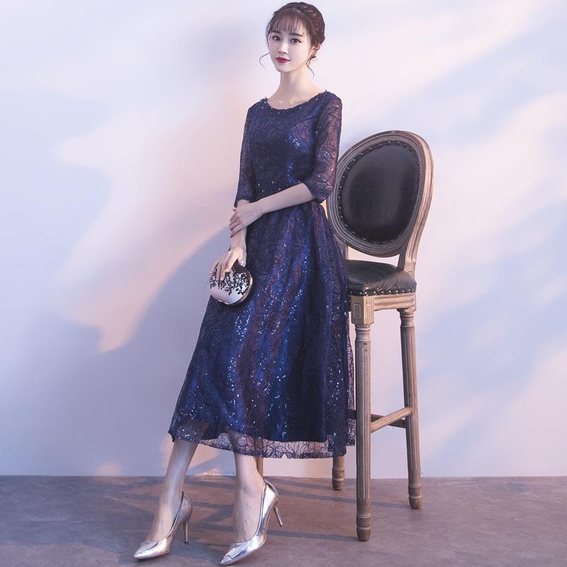 

Evening dress new spring medium and long host slim dress bridesmaid dress bridal toast dress XXL Темно-синій