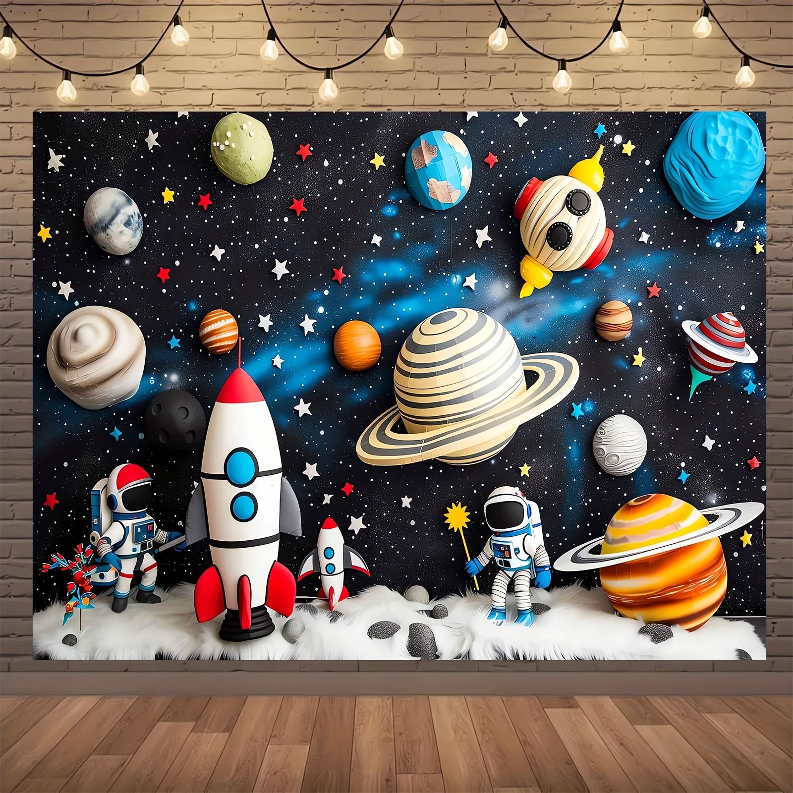 Space themed party backdrops,cartoon rocket and planetary designs,multi-purpose photography banners for birthdays 150x100cm