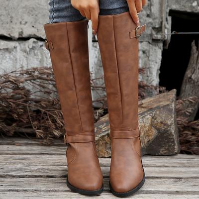 Winter New Knight Boots Large Size Thick Heel Buckle Test Zipper Boots High Boots