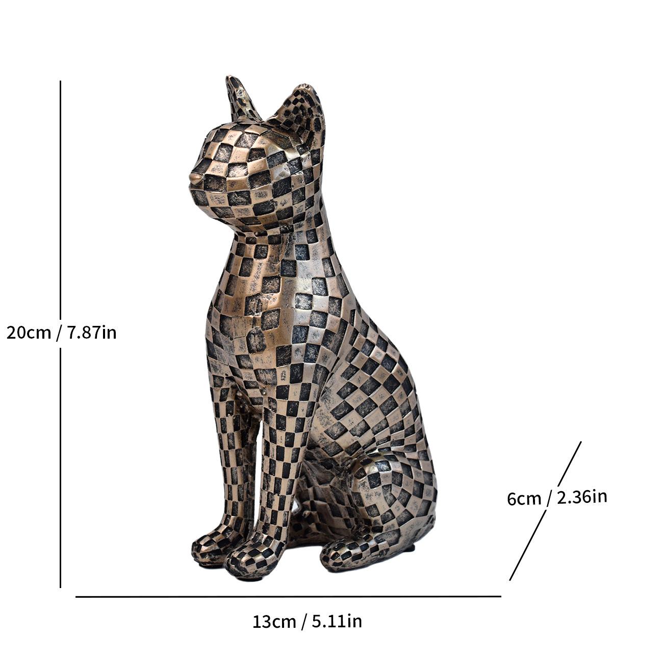 

Hot Selling Mosaic Patterned Cat Resin Ornaments Chessboard Patterned Cheetah French Fighting Dog Statues Living Room Decoration