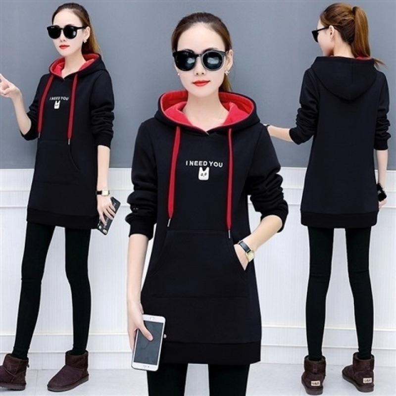 

Женский длинный пуловер с капюшоном, вышитая толстовка с капюшоном, свободный большой размер, длинный рукав L