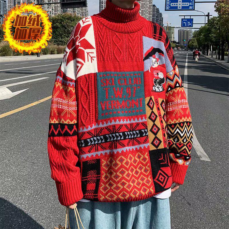 

Retro Little Bear High Neck Christmas Knitted Sweater Cardigan for Couples Medium