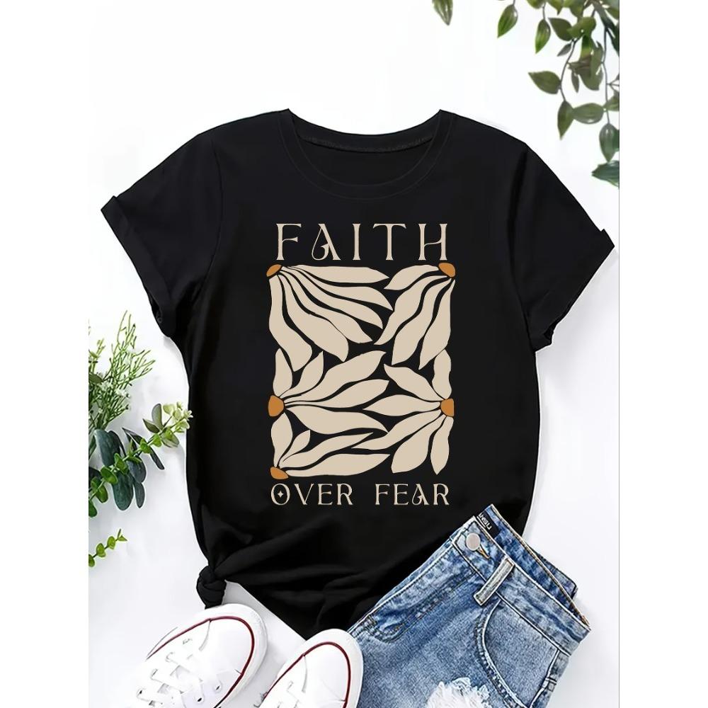 

Flower Pattern Tshirt Women Short Sleeved Casual Round Neck Top for Spring and Summer Fashion Womens Soft and Breathable Shirt S